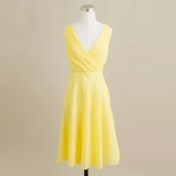 J. Crew Evie Sleeveless Silk Chiffon V-Neck Mini Butter Yellow Whimsy Size 6P - Picture 2 of 9